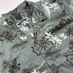 Palmwave Hawaii Mens XL Hawaiian Shirt Aloha Beach Tropical Map Print 100 Cotton